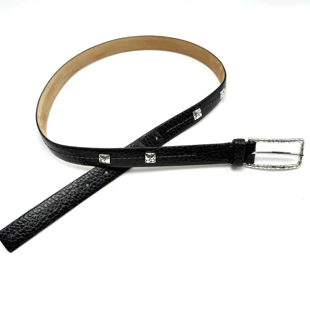 Vintage Brighton Studded Black Leather Belt M 35 Silver Studs Decorative Buckle